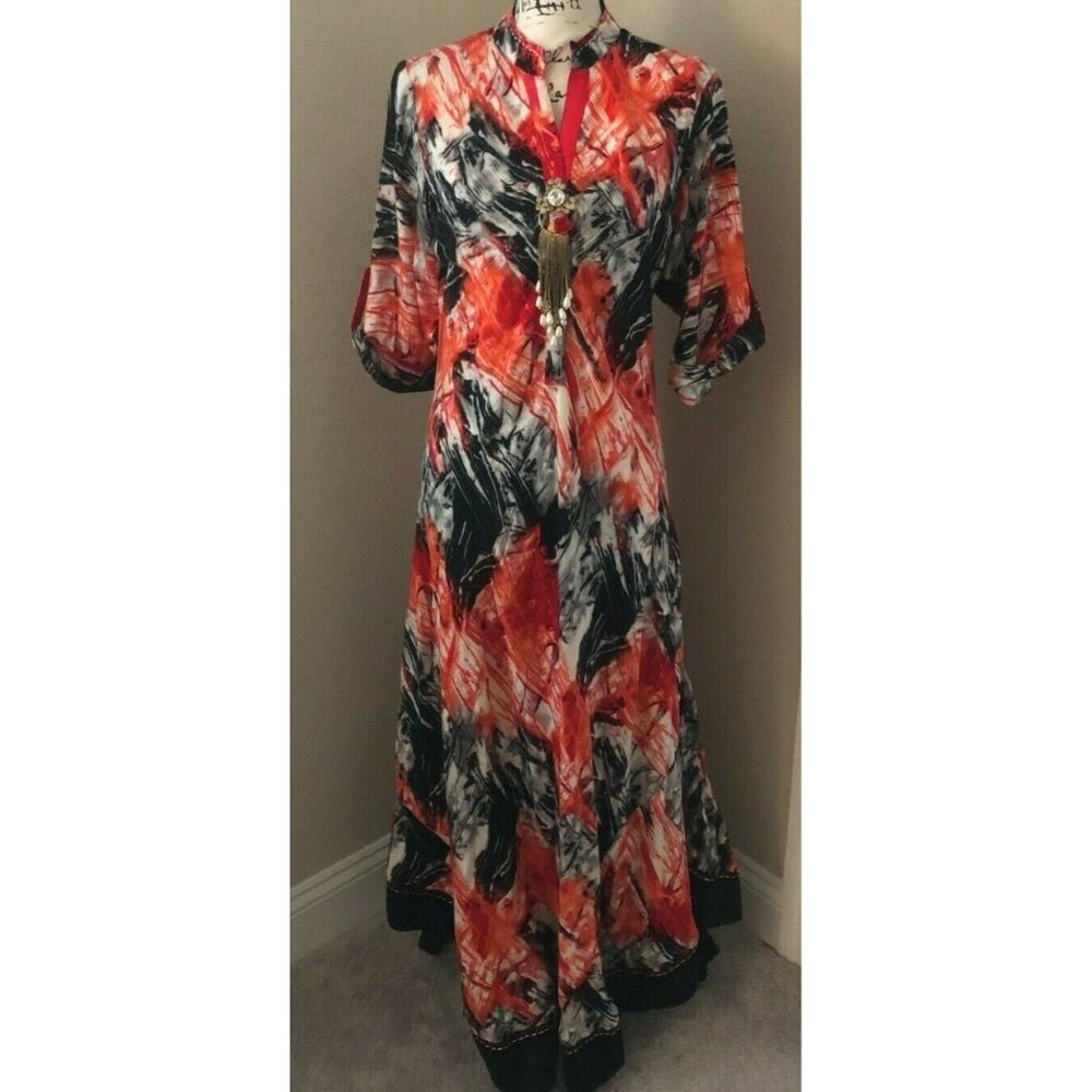 BHOOM SHANTI ORANGE BLACK EMBELLISHED KAFTAN MAXI DRESS - SIZE 3XL